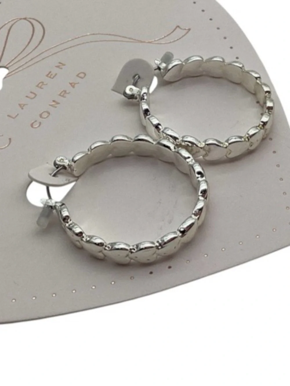 LC Lauren Conrad Silver Tone Heart Hoop Earrings (NWT)
